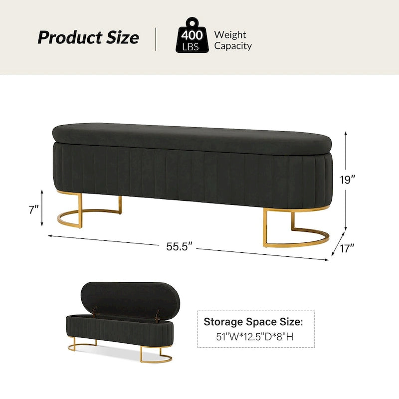 Banc de rangement capitonné Mid-Century Modern avec quadrillage interne et pieds en métal