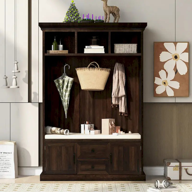 Porte-manteau classique avec 3 crochets, banc de rangement pour entrée, couloir